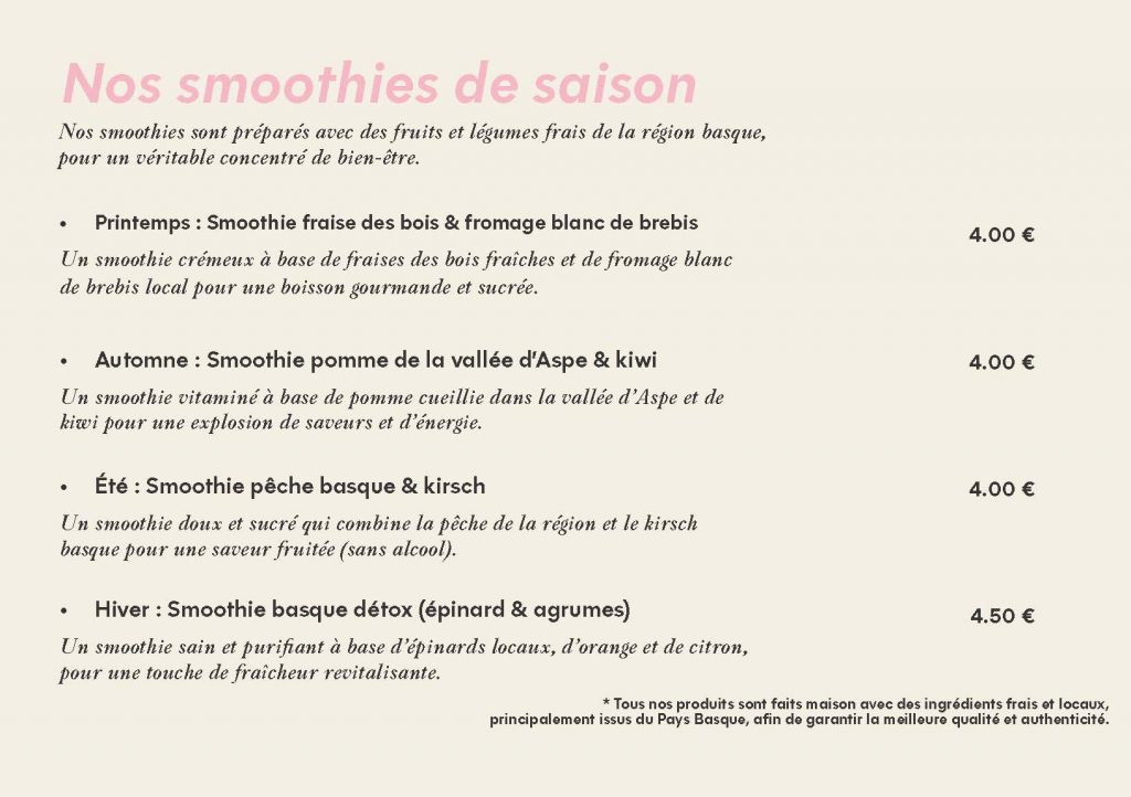 menu smoothies de saison