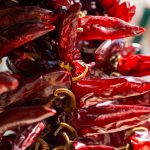Piment d'Espelette, dried red hot chili peppers from Espelette village in Basque Country in mountains, France, condiment, french spice